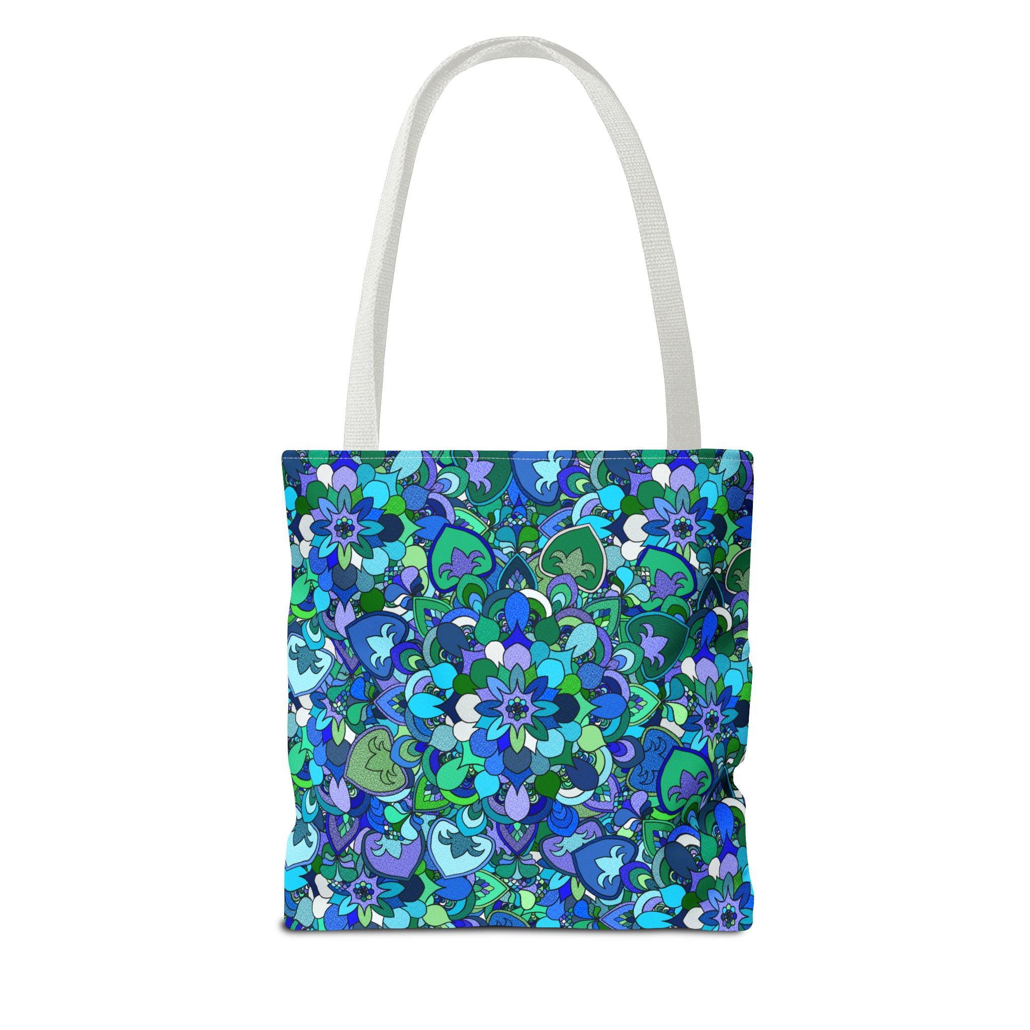 Blue Green Floral Mandala Tote Bag — Vibrant All-Over-Print Shopper