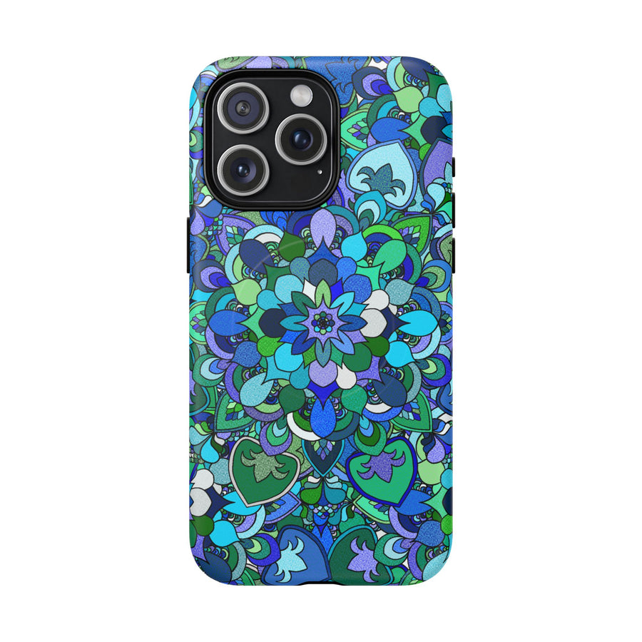 Blau-grünes Blumen-Mandala Tough Magnetic Handyhülle