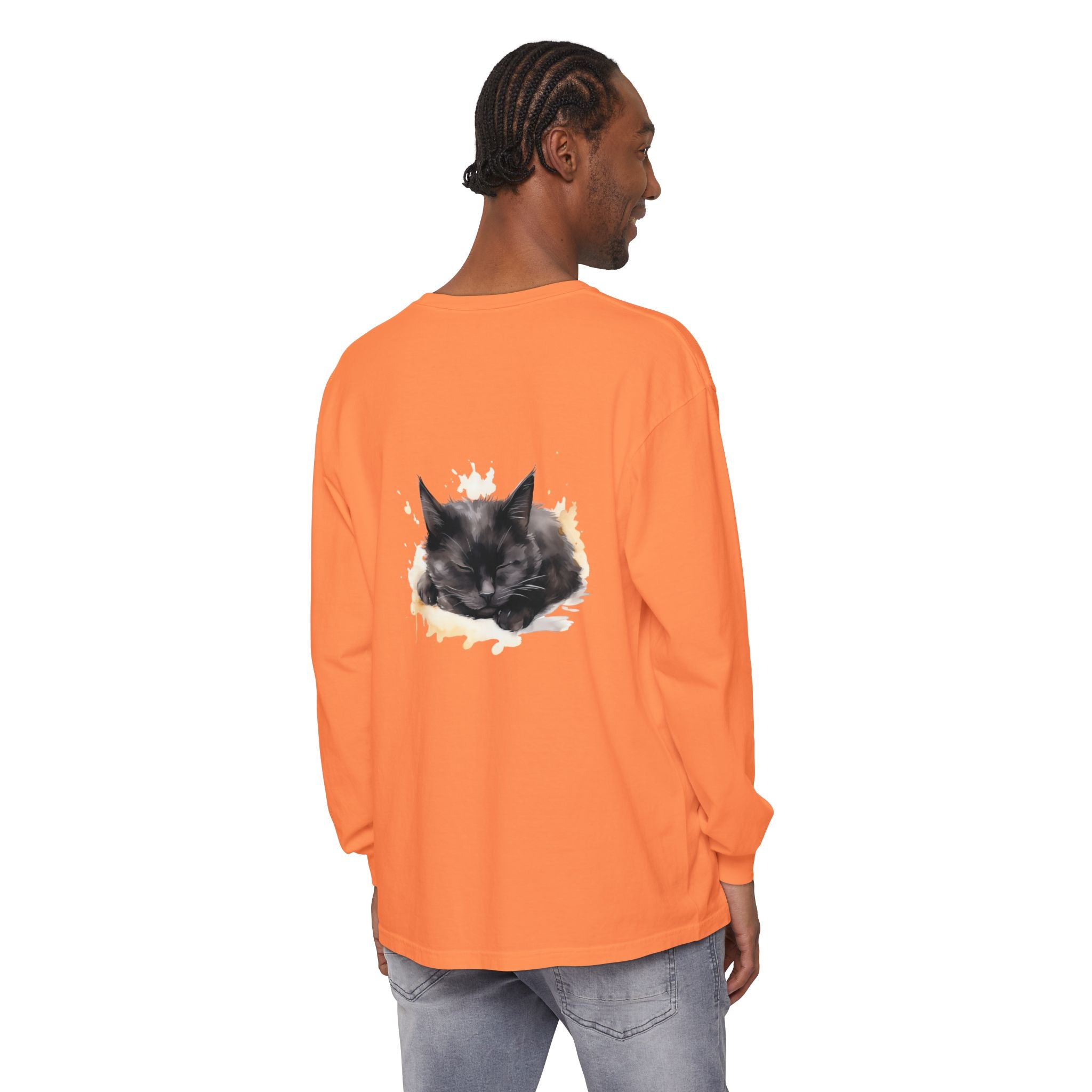 Sleepy Cat Watercolor Long Sleeve T-Shirt