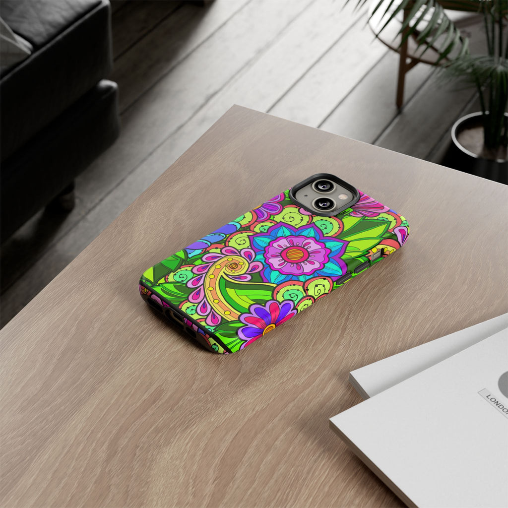 Floral Fantasy iPhone and Google Pixel Case in Bright Green Palette