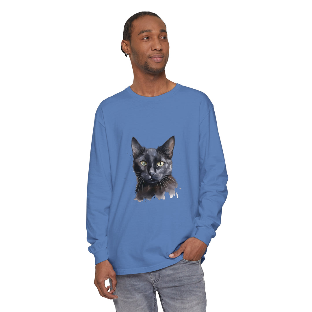 Black Cat Watercolor - Mystical Long Sleeve T-Shirt with unique artwork