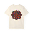 Handmade unisex Halloween Mandala T-shirt featuring intricate pumpkin mandala art on garment-dyed tee
