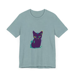 A colorful whimsical cat silhouette tee, perfect for cat lovers