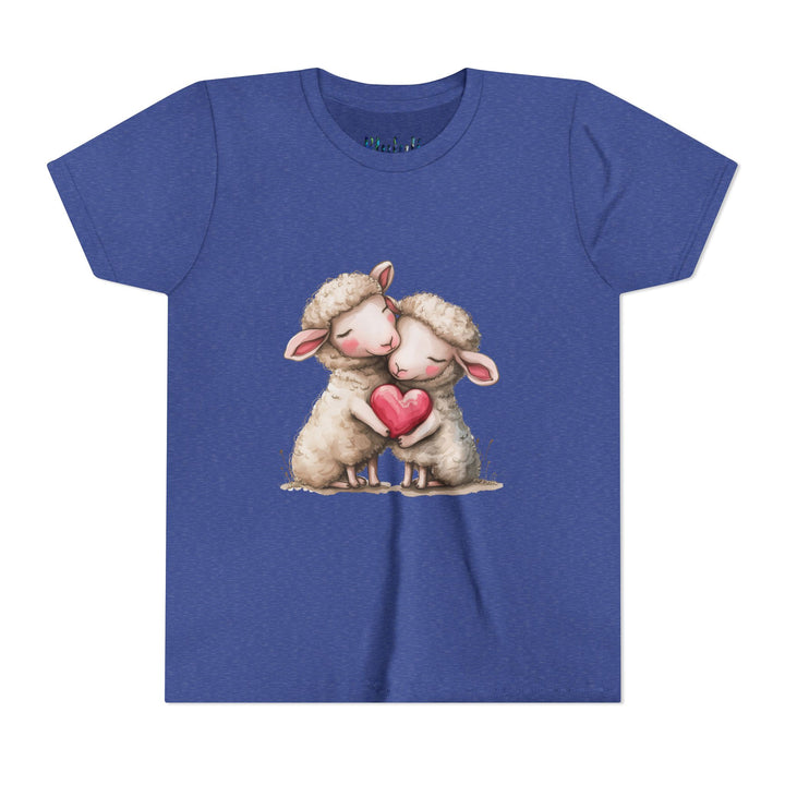 Jugend-T-Shirt – Cartoon-Schafe, die ein Herz umarmen, süßes und schönes Design 