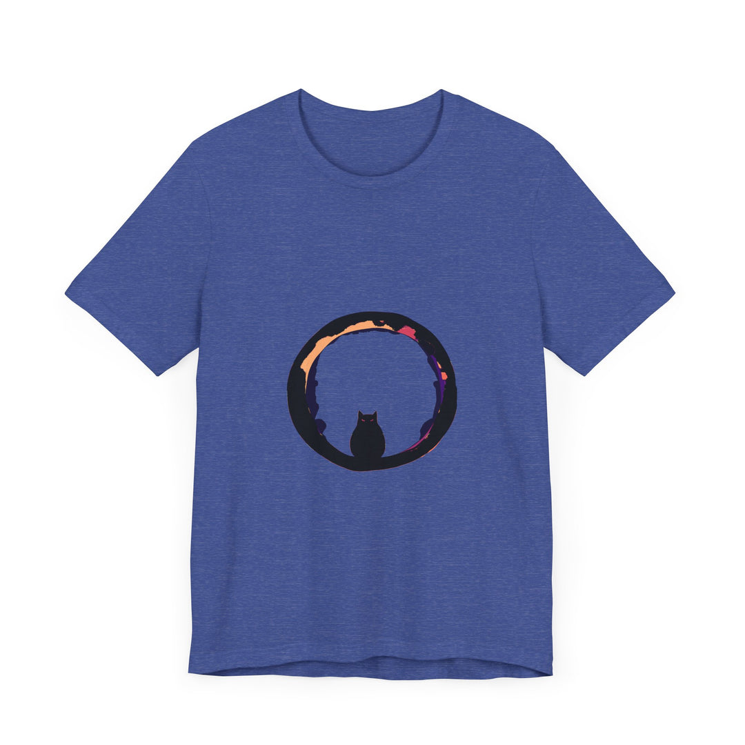 Black Cat Mystery Moon T-Shirt - A spooky and stylish graphic tee featuring a mysterious black cat against a full moon backdrop