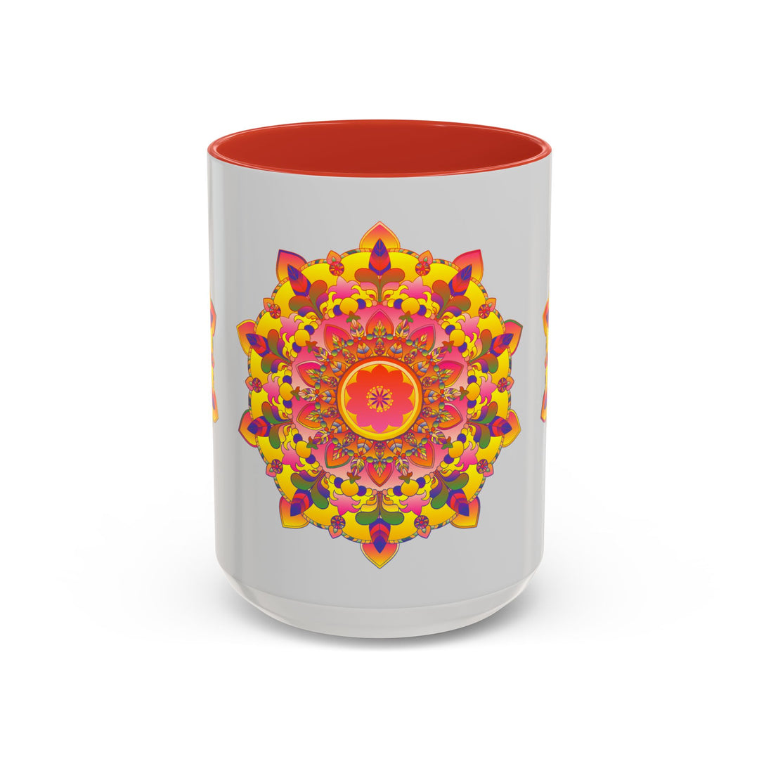 A vibrant and detailed mandala art design adorns the surface of the colorful and intricate Mandala Art Mug