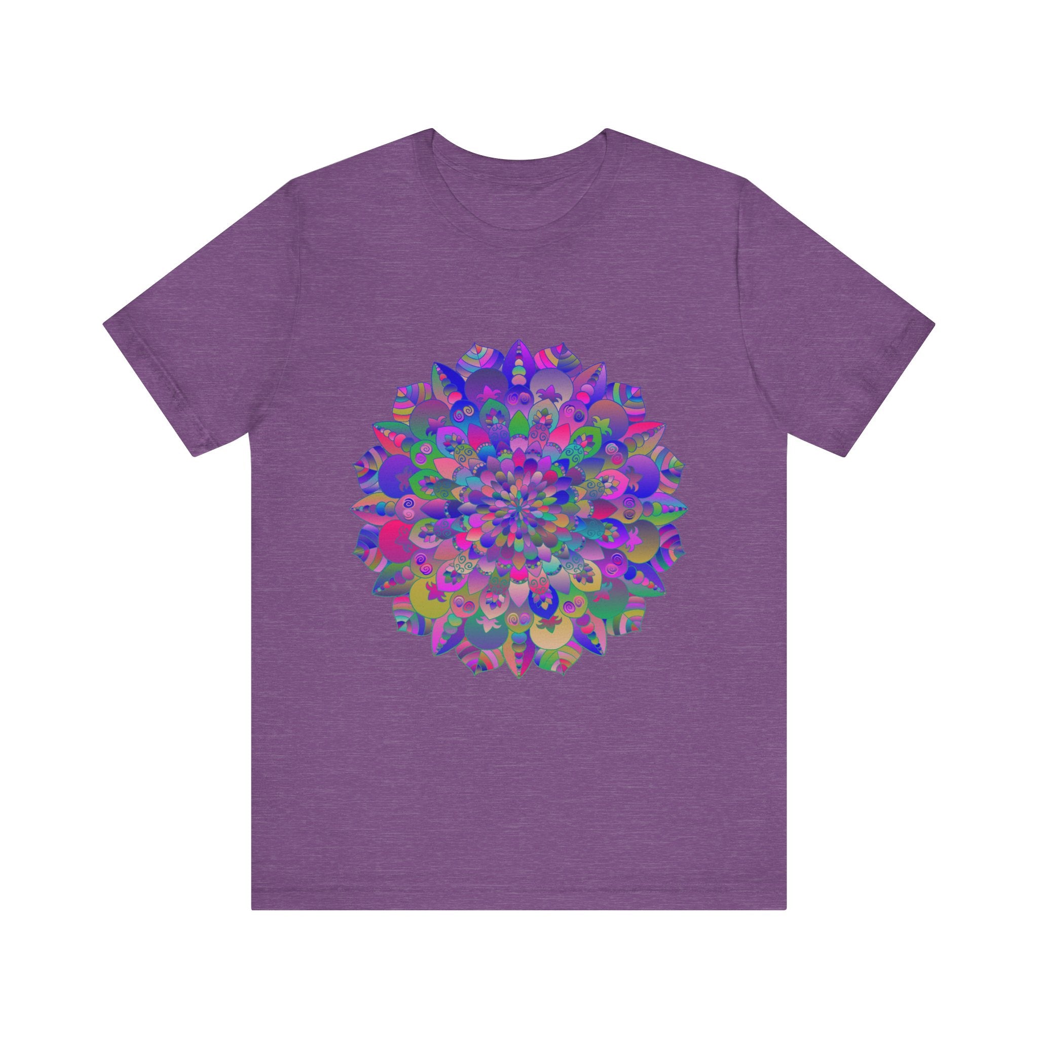 A close-up image of a vibrant mandala t-shirt featuring spiritual art designs