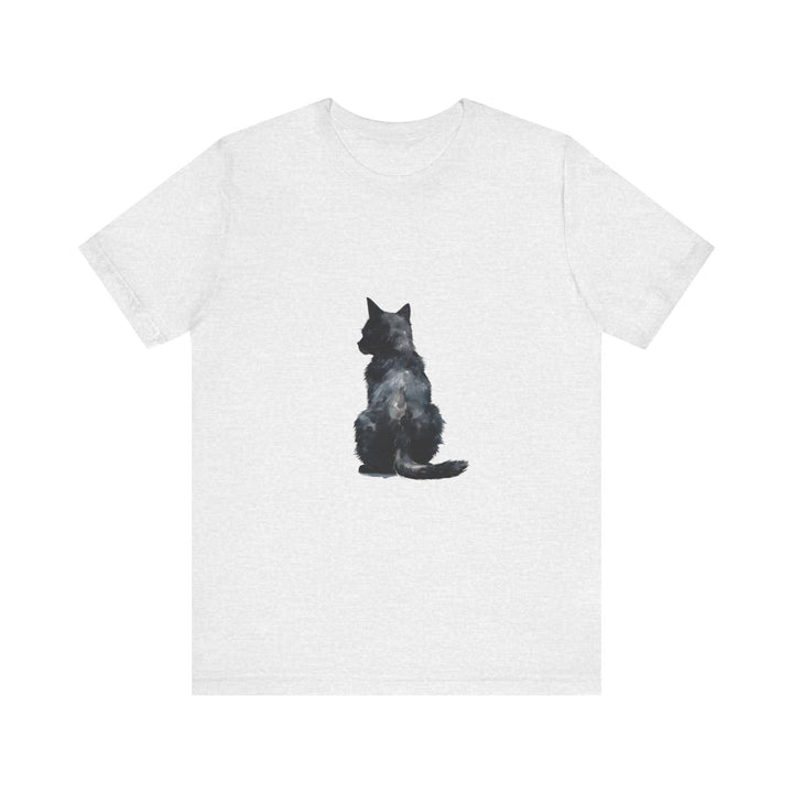 Black Cat Watercolor T-Shirt with Mystical Design - Unique and eye-catching shirt featuring a beautiful watercolor illustration of a black cat in a mystical setting