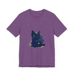 Midnight Blue Cat Mystery T-Shirt - A stylish and comfortable shirt featuring a mysterious cat design on a deep blue background