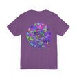 A colorful and intricate mandala design tee shirt promoting spiritual peace and harmony