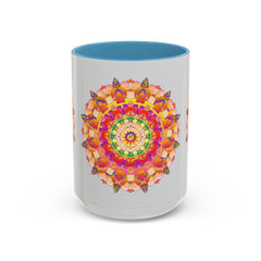 Ceramic mug featuring vibrant and calming mandala art