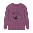 A close-up image of a unisex long sleeve t-shirt featuring a mesmerizing and mystical sphere design