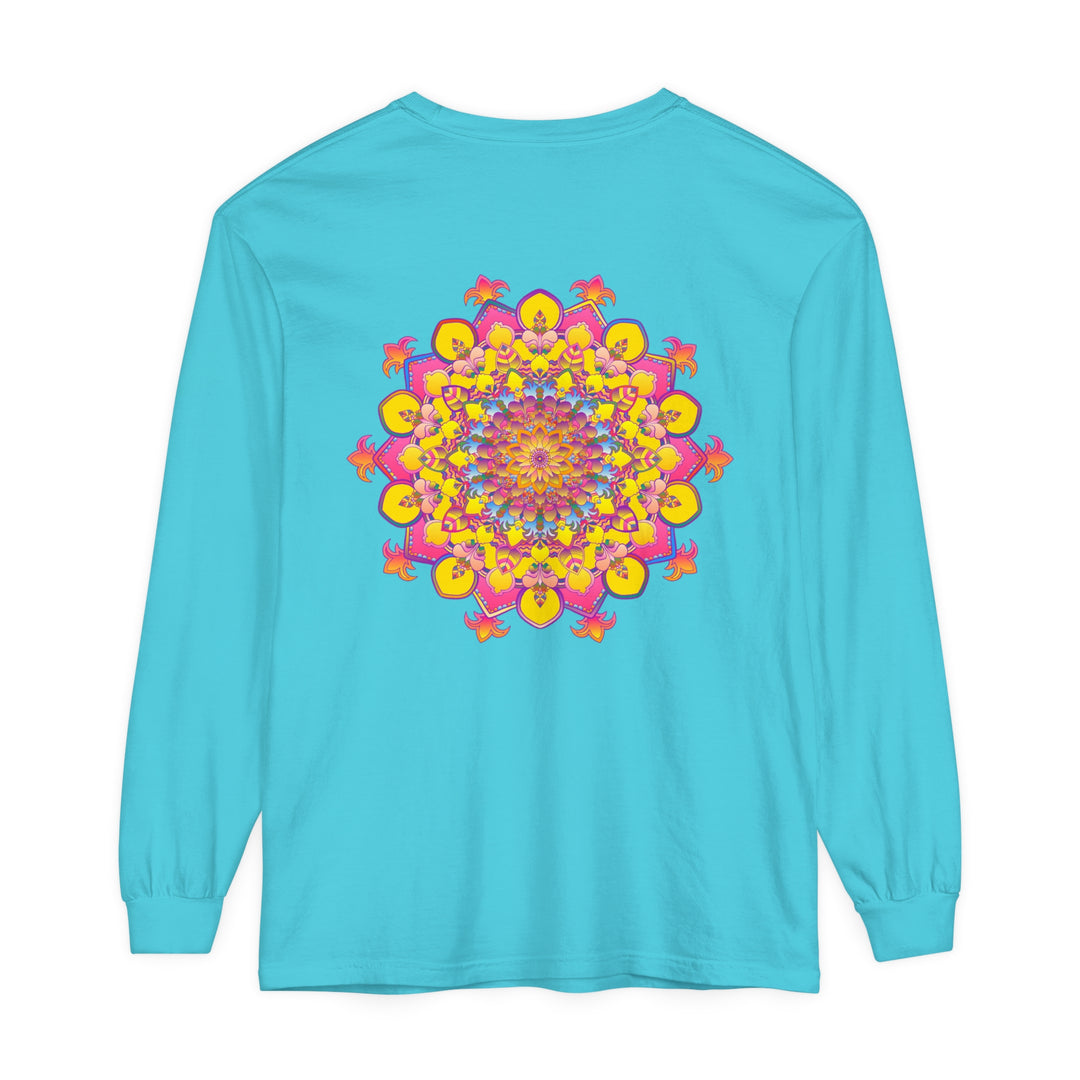 Colorful and intricate mandala design adorns this vibrant unisex long sleeve t-shirt