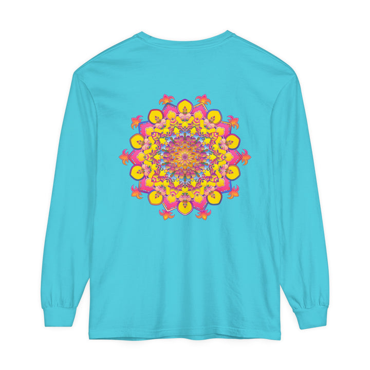 Colorful and intricate mandala design adorns this vibrant unisex long sleeve t-shirt