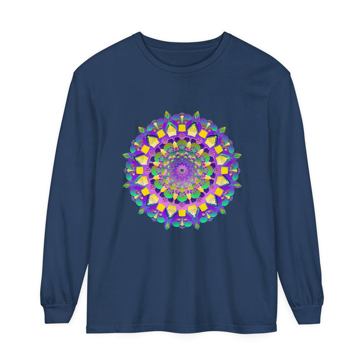 Colorful and intricate mandala design on a unisex long sleeve t-shirt