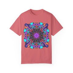 Unisex Mandala T-Shirt made from 100% ring-spun cotton, featuring hand-drawn mandala art and garment-dyed for extra comfort