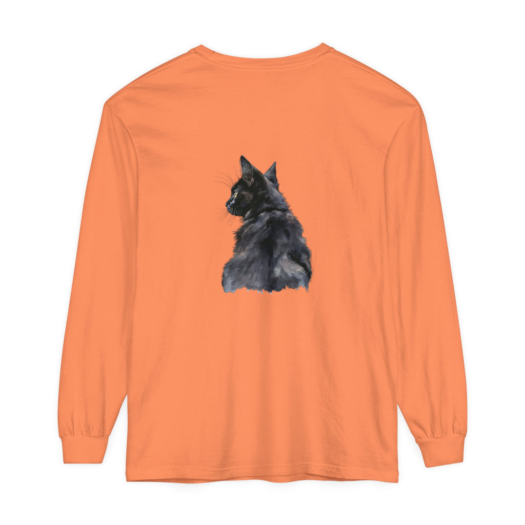 Black Cat Watercolor Long Sleeve T-Shirt with vibrant watercolor design