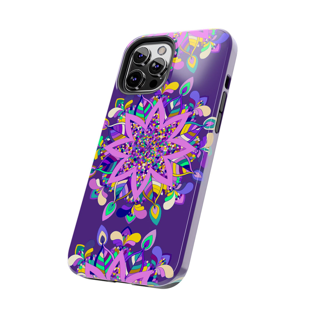 Hand-drawn intricate purple Mandala art phone case designed for iPhone X/XS