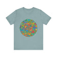Beautiful vibrant mandala tee with intricate design representing peace and tranquility for a calming and stylish look