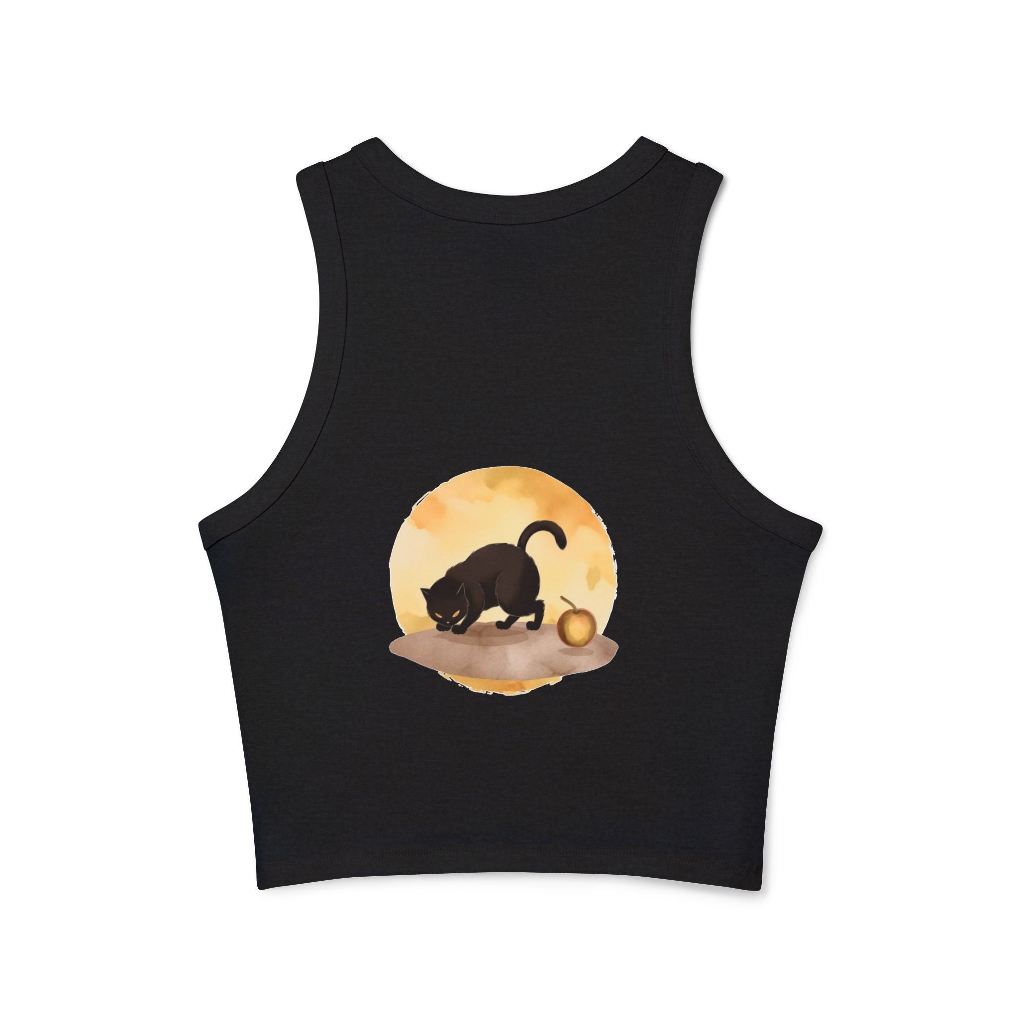 Women's Black Cat & Moon Racerback Tank Top with a unique moon and cat print