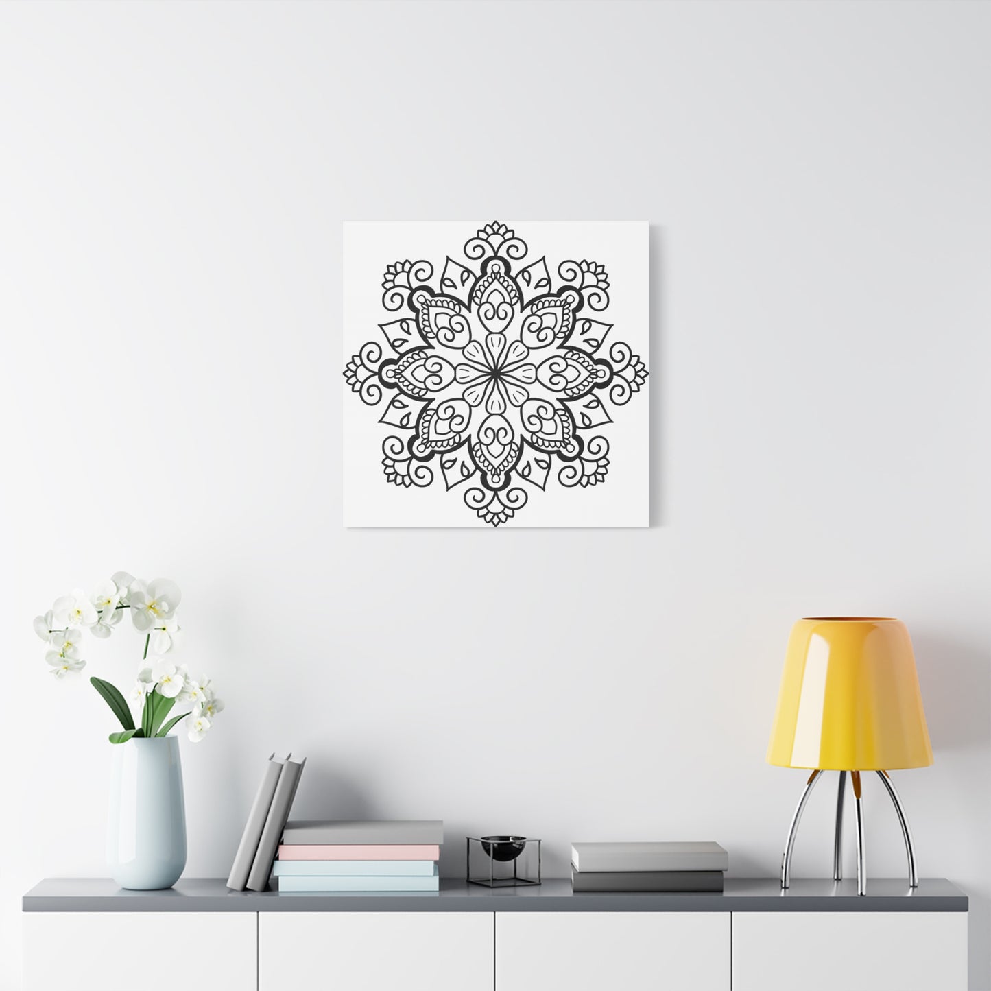 Handmade Mandala Art - Black & White Wall Art on Matte Canvas, Stretched and 125 Thick - Intricate Handcrafted Design