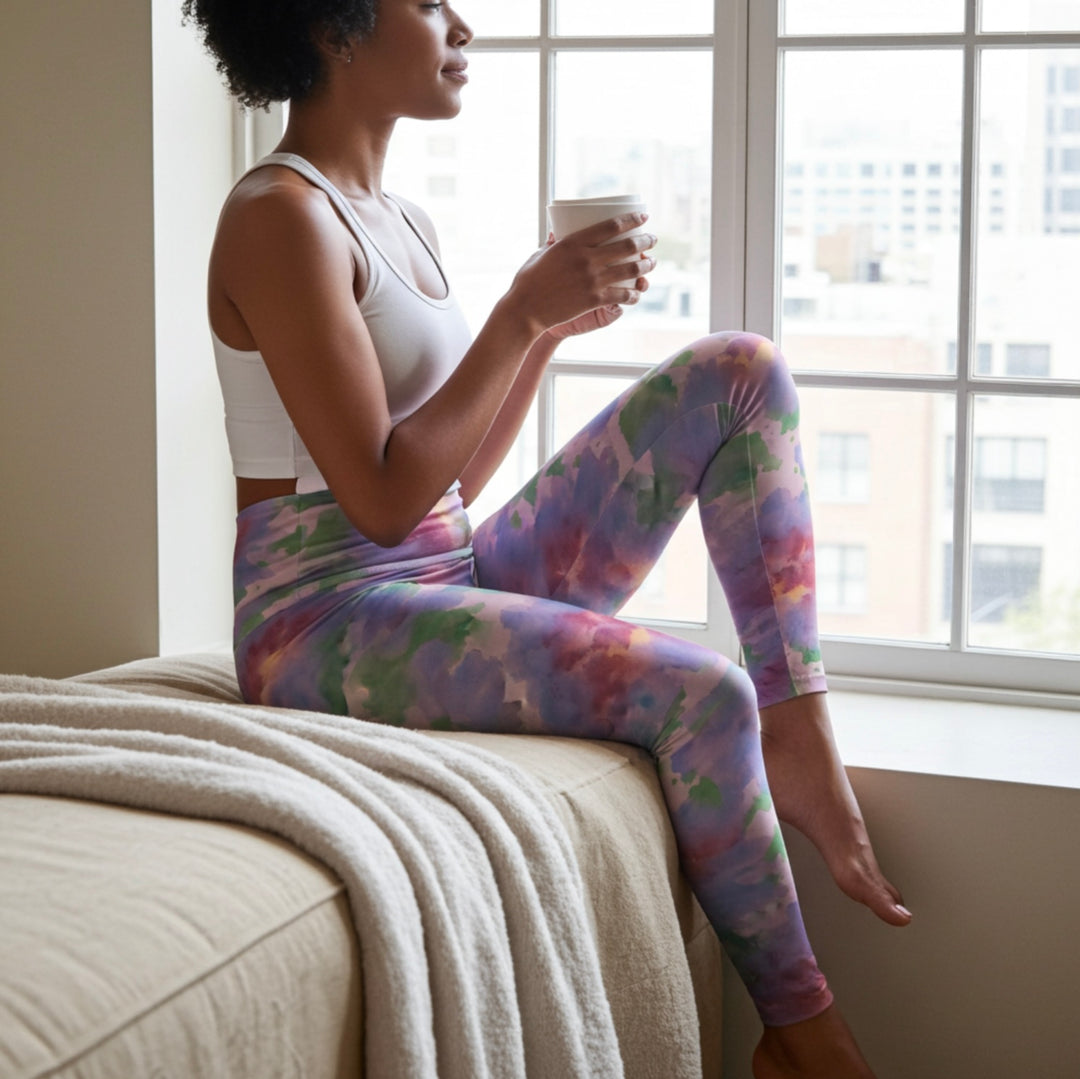 Watercolor Flower Yoga Leggings – Artistic Activewear for Gym & Pilates