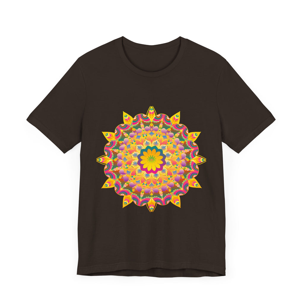 Vibrant mandala t-shirt featuring colorful and spiritual art design for a unique and eye-catching fashion statement