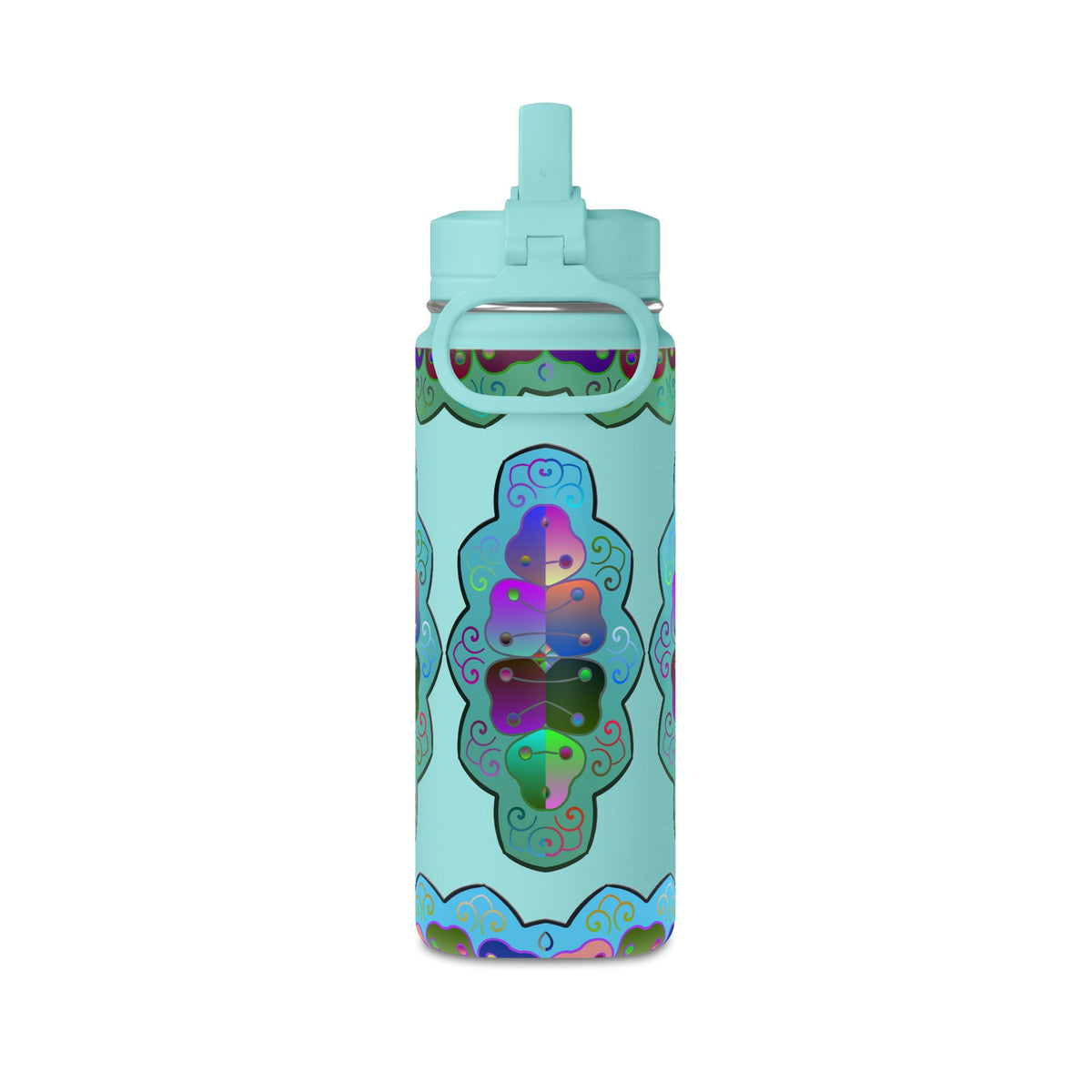 Mandala Floral 20oz Water Bottle — Colorful Boho Hydration Bottle