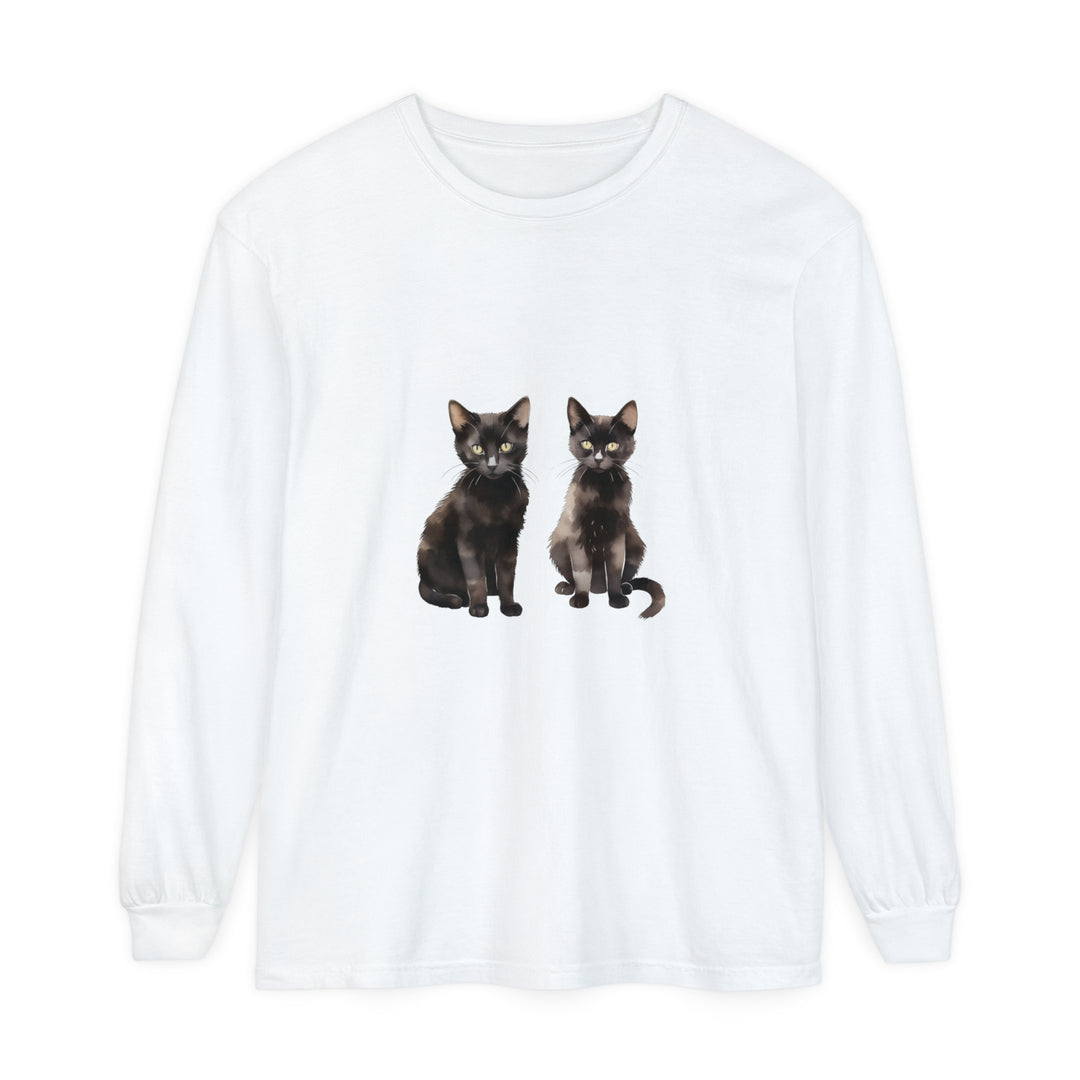 Black Cat Watercolor Art Long Sleeve T-Shirt with vibrant and detailed watercolor cat design