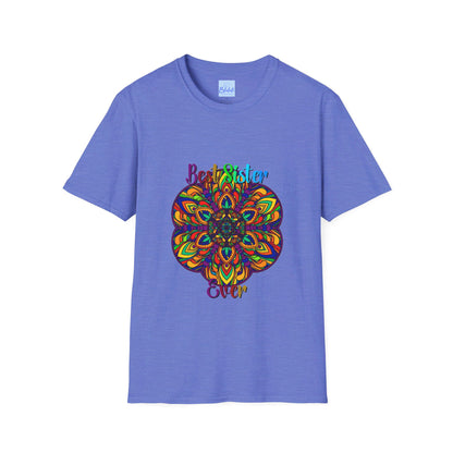 A softstyle t-shirt with a hand-drawn mandala art design, perfect as a unisex gift for a sister