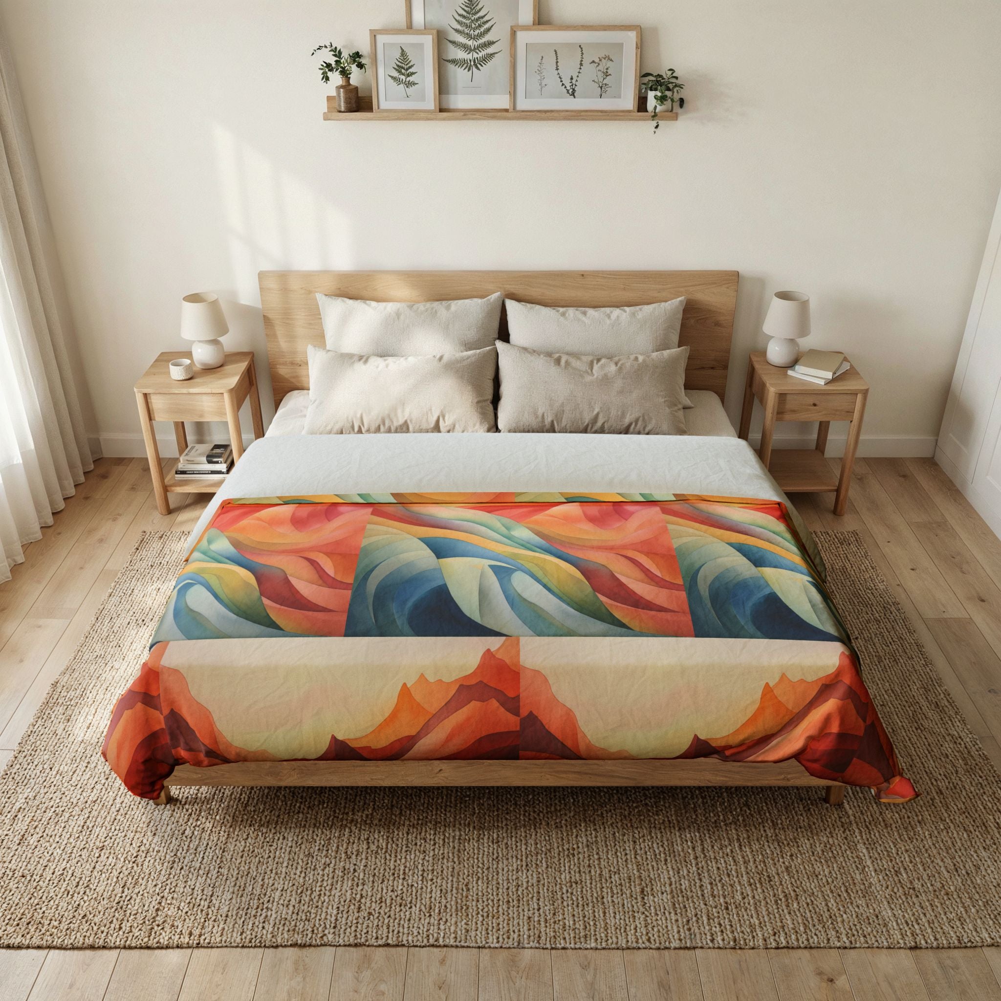 Abstrakter Bettbezug „Sonnenuntergangswellen“ aus Baumwolle