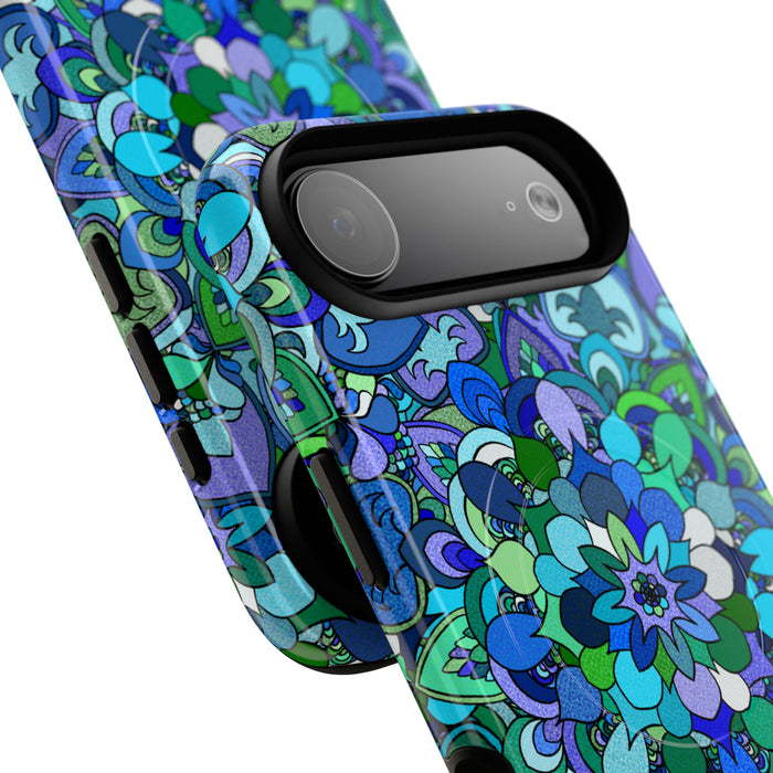 Floral Mandala Tough Magnetic Phone Case — Blue Green Pattern