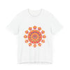 Colorful mandala tee in vibrant shades of pink, yellow, orange, and green