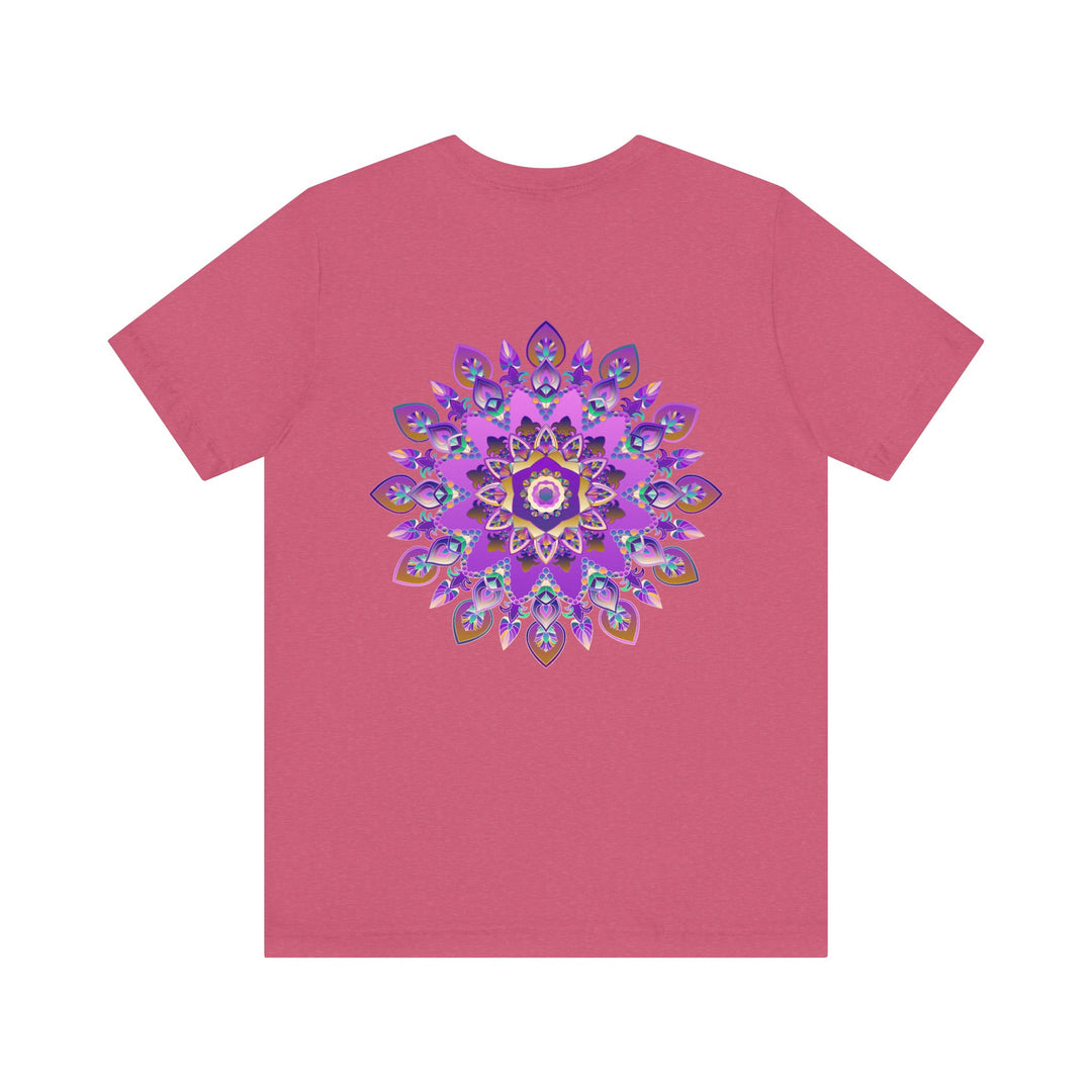 Beautiful purple mandala t-shirt with intricate design symbolizing spiritual peace and harmony, perfect for finding inner calm and balance