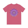 Beautiful purple mandala t-shirt with intricate design symbolizing spiritual peace and harmony, perfect for finding inner calm and balance