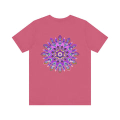 Beautiful purple mandala t-shirt with intricate design symbolizing spiritual peace and harmony, perfect for finding inner calm and balance