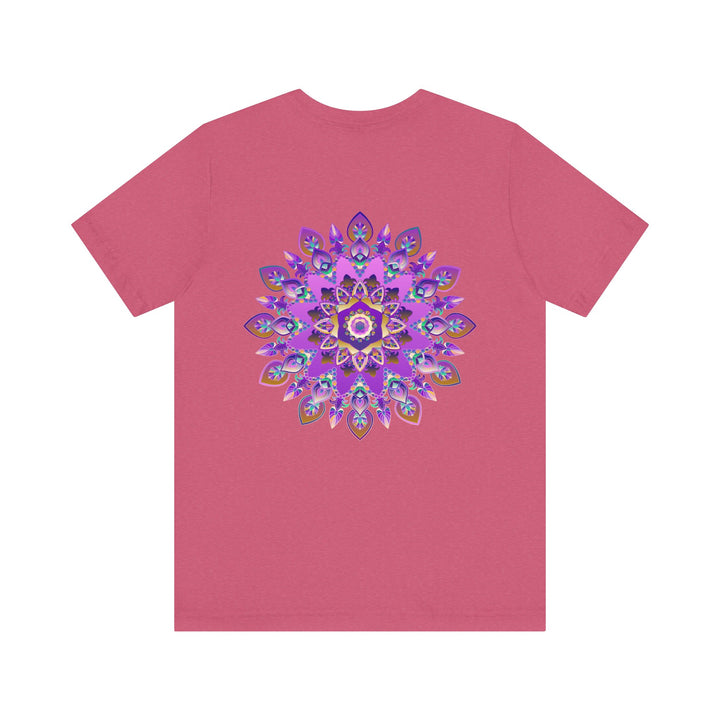 Beautiful purple mandala t-shirt with intricate design symbolizing spiritual peace and harmony, perfect for finding inner calm and balance