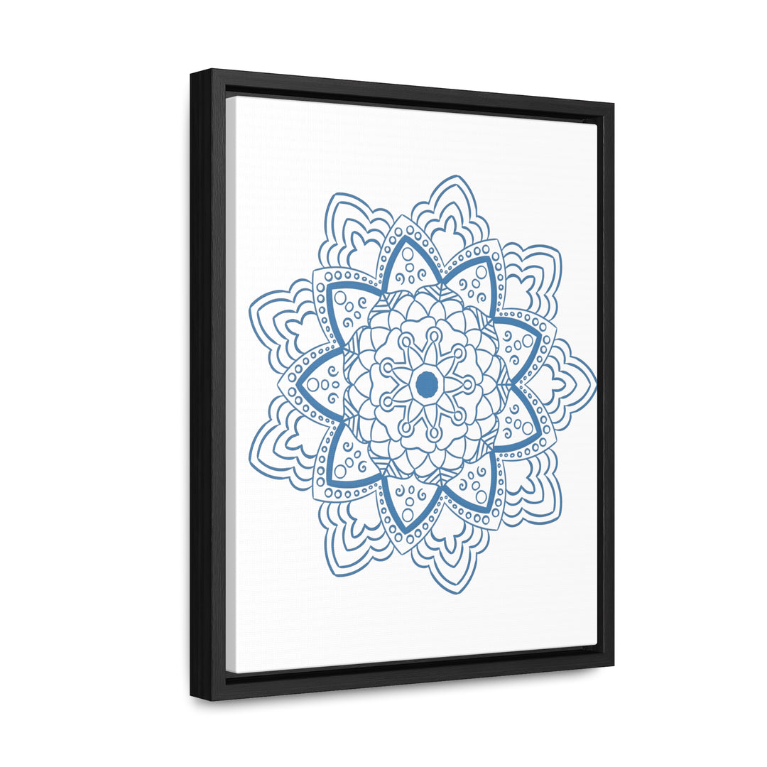 Beautiful steel blue Mandala Handmade Art with intricate design on gallery canvas wraps, perfect for vertical framing as wall art