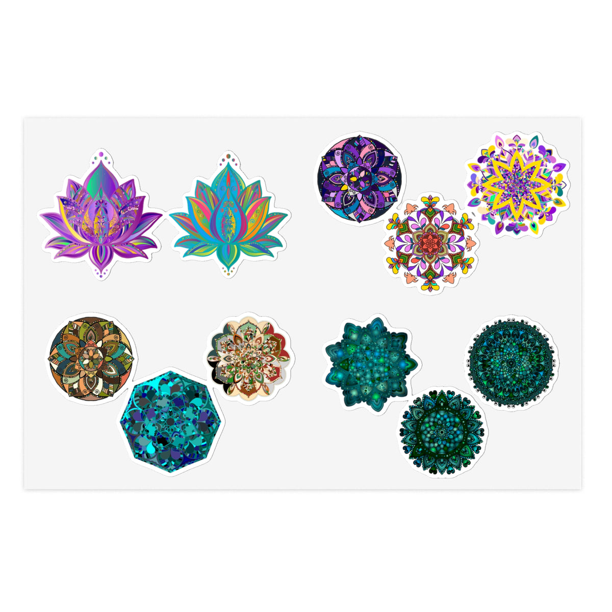 Holographic Mandala Lotus Sticker Sheet — 5-Pack Decorative Window & Journal Decals