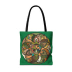 Boho Mandala Tote Bag — Green Floral Pattern AOP Shopper