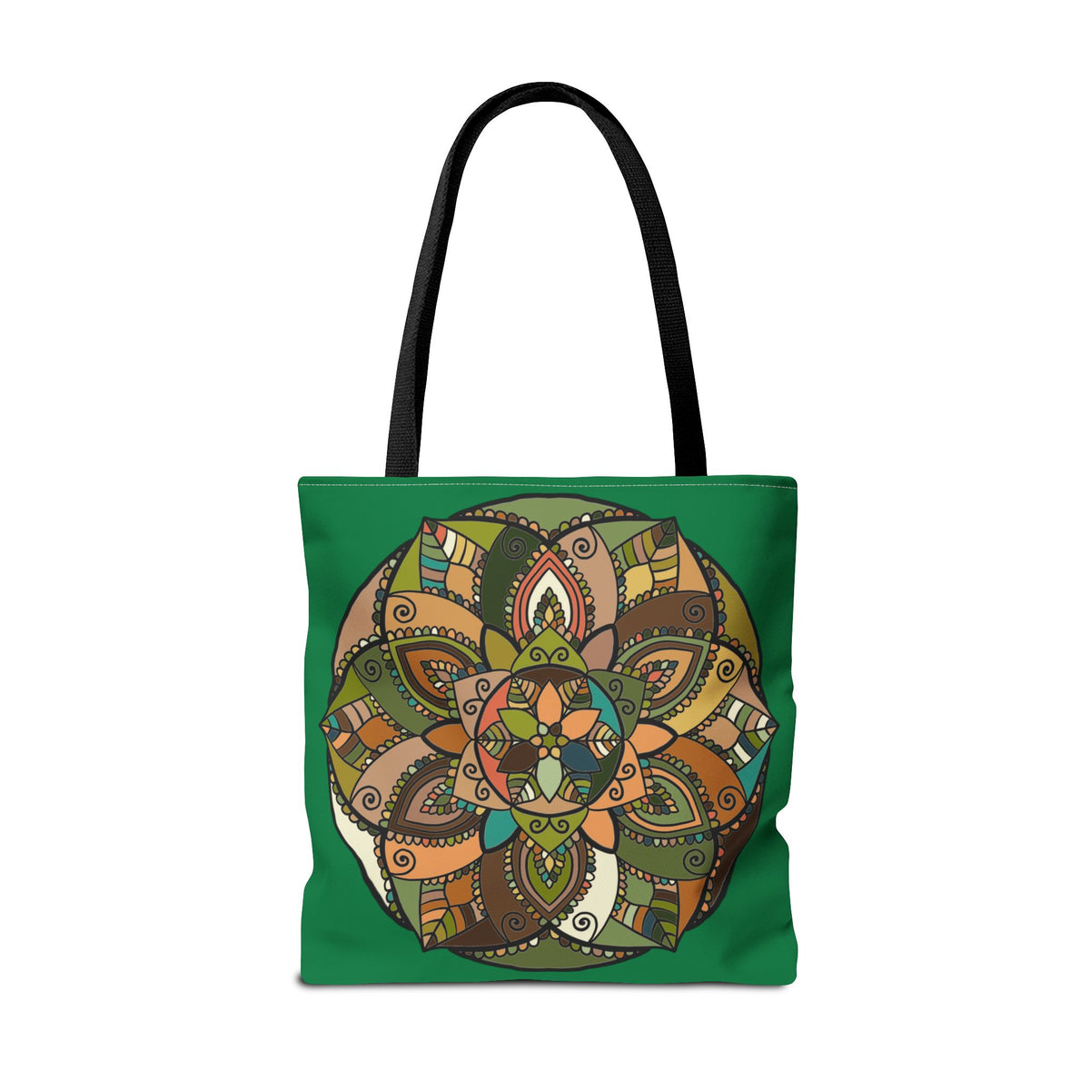 Boho Mandala Tote Bag — Green Floral Pattern AOP Shopper