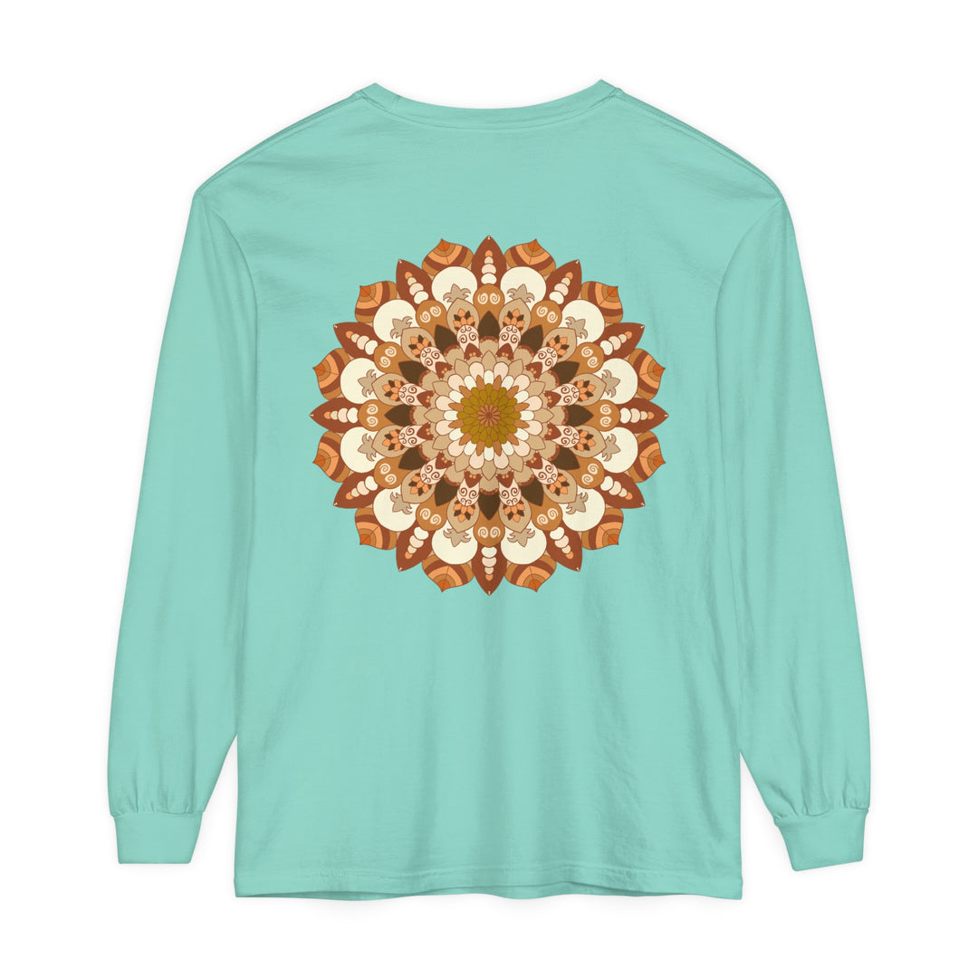 Intricate Mandala Unisex Long Sleeve T-Shirt, featuring a detailed, symmetrical design