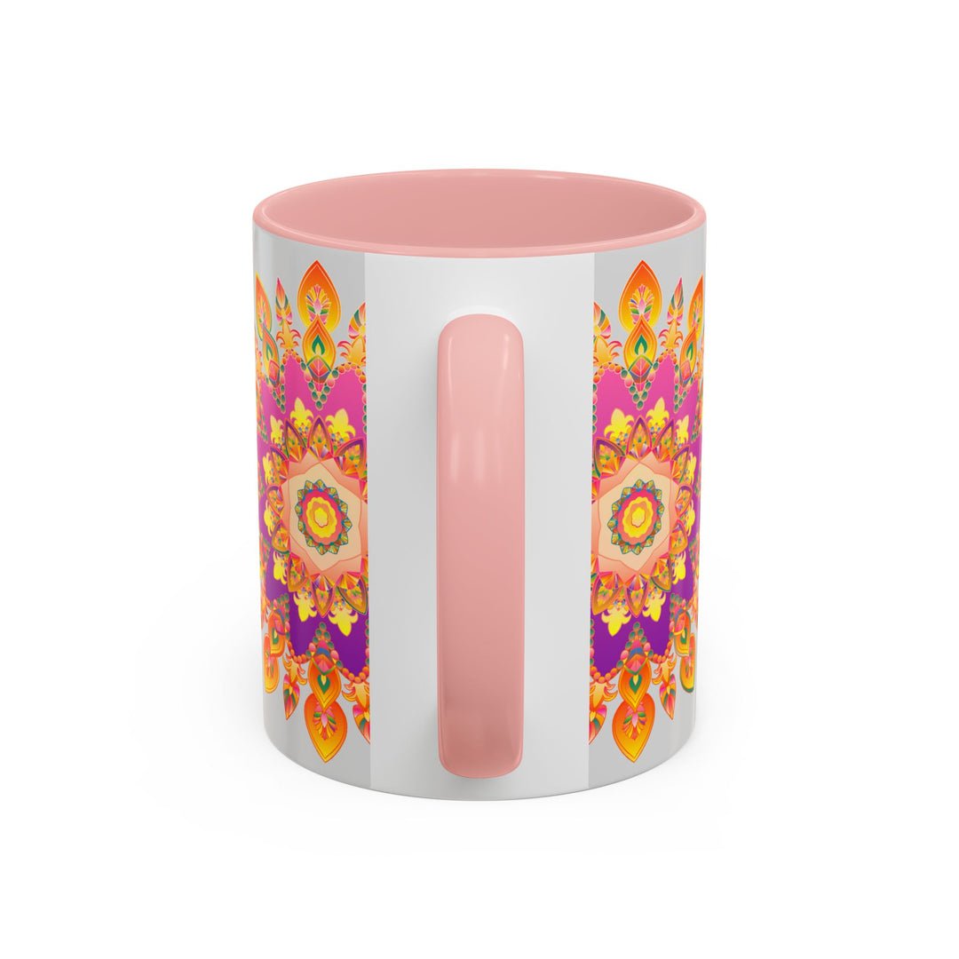 A beautiful, vibrant Mandala Art Mug featuring a colorful floral design