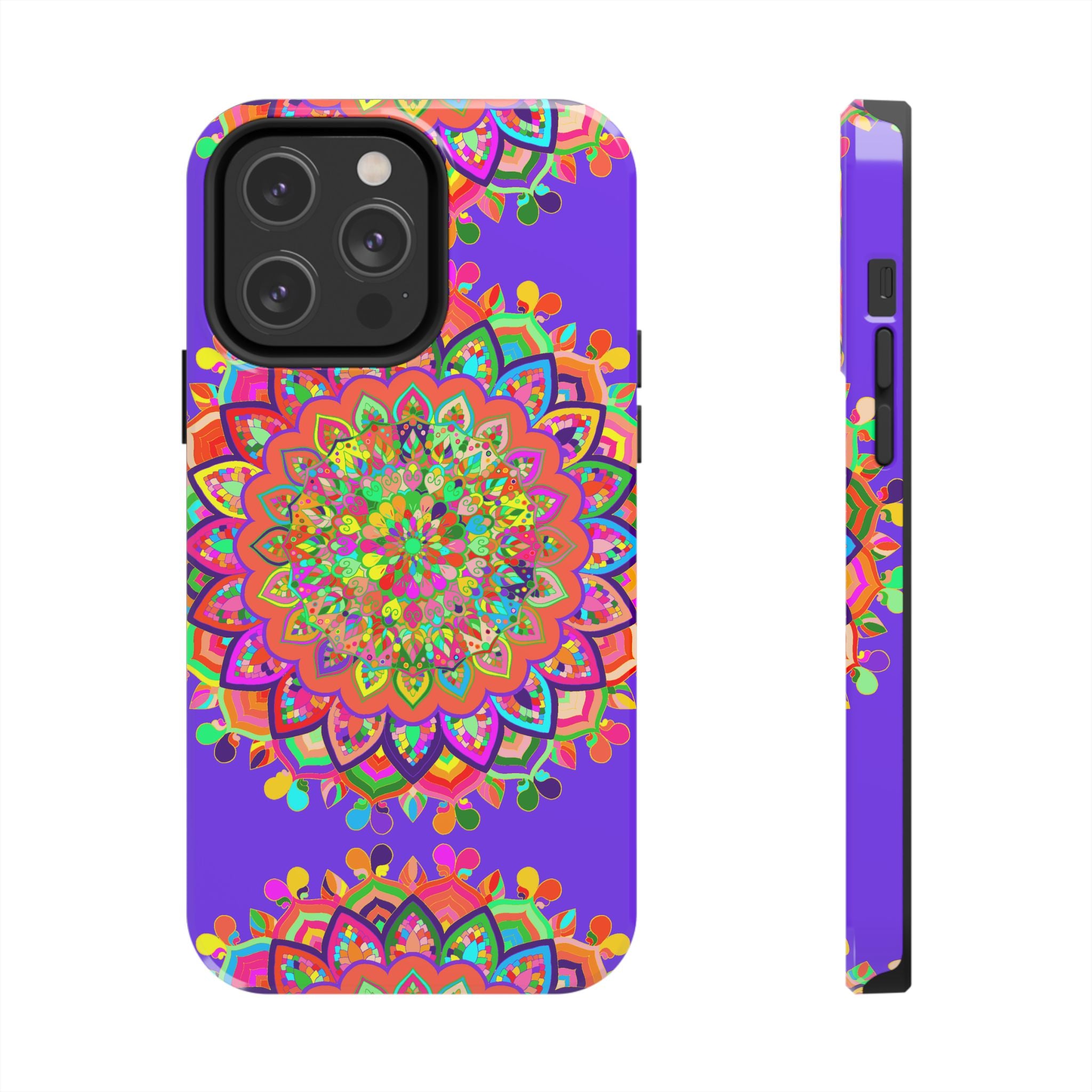 Hand drawn purple Mandala Art phone case with intricate floral design