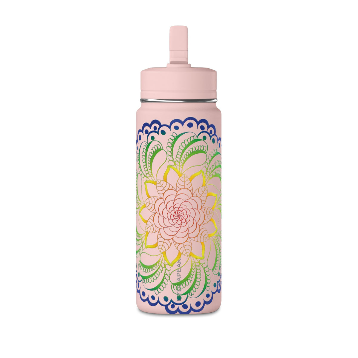 20oz Floral Mandala Water Bottle — Rainbow Lotus Reusable Straw Bottle