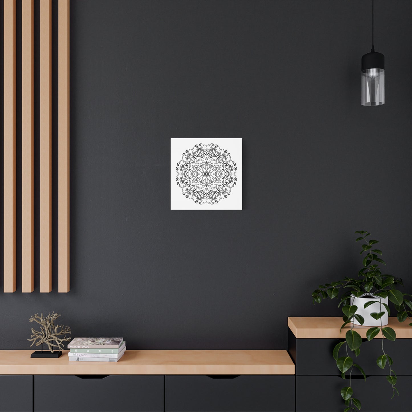 Handmade Mandala Art in Black and White, Matte Canvas, Stretched, 125 Inches - Unique Wall Decor for Home or Office