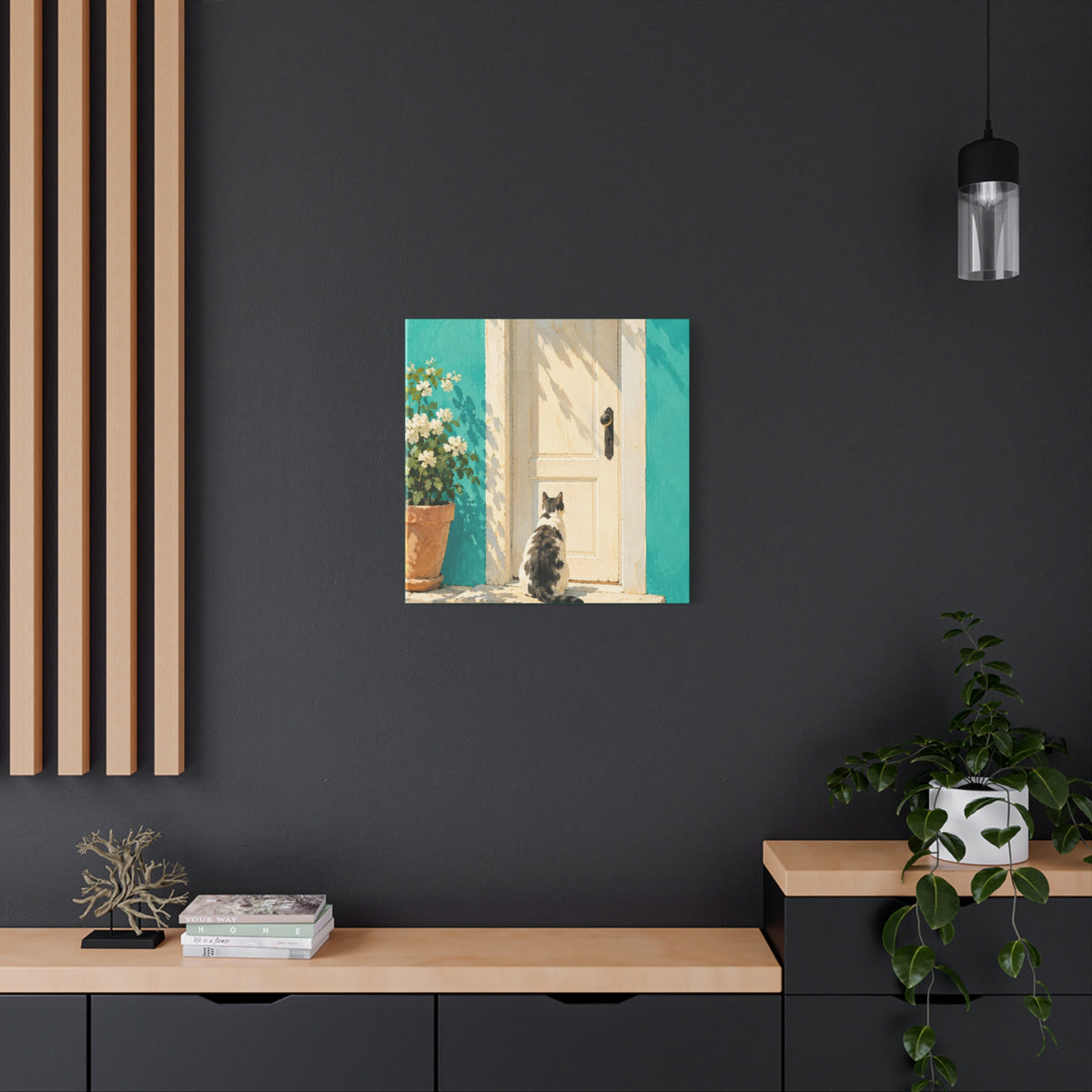 Sunlit Doorway Cat Canvas Wall Art