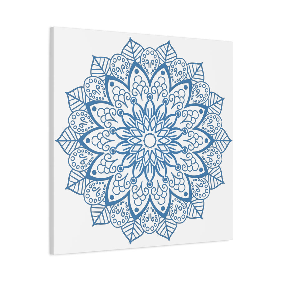 Handmade Mandala Art in Steel Blue, a beautiful mandala design wall art on matte canvas, stretched over a 125 inch frame
