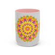 Colorful mandala mug with bohemian art design and vibrant colors
