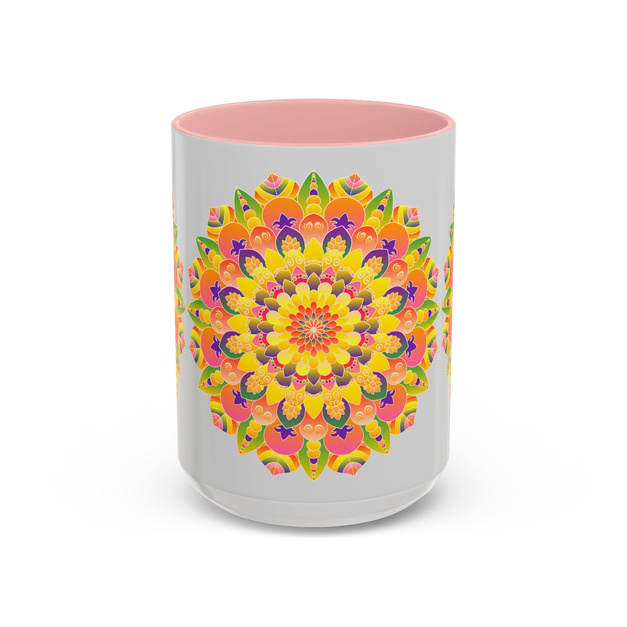 Colorful mandala mug with bohemian art design and vibrant colors